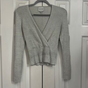 Pink Rose Gray Wrap Sweater